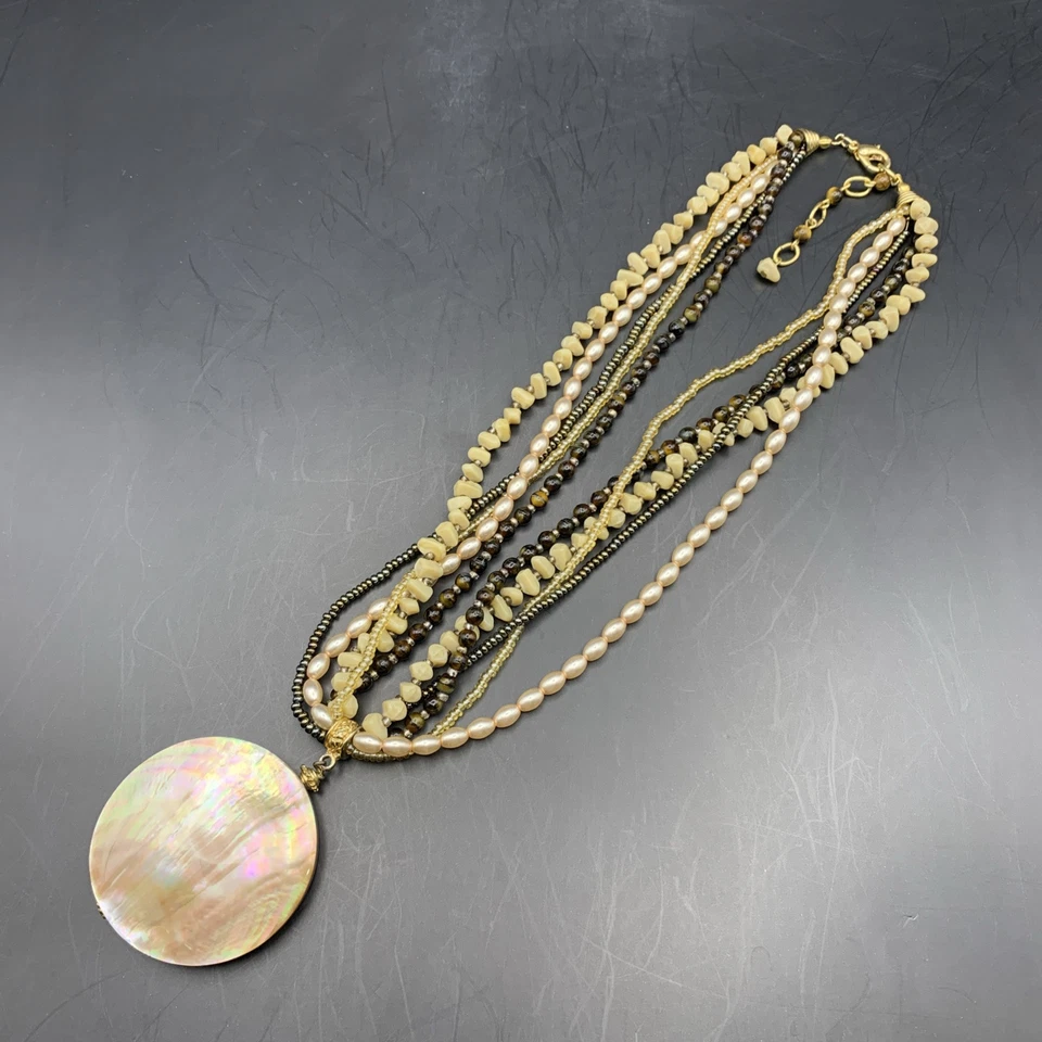 Collar Colgante Concha de Abulón Cuentas Imitación Perla Multi Hilo Boho Declaración Foto 4 de 4