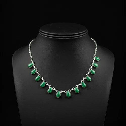 Malachite Gemstone Necklace 925 Sterling Silver Handmade Gift 18"