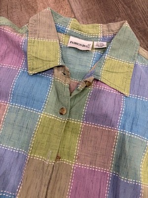 Vintage 90s FASHION BUG Spring Checkered Plaid Button Shirt Size XL / 18/20