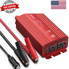 500W Pure Sine Wave Power Inverter DC 12V to AC2 Outlets 110V Car Charger Plu...