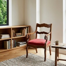 Poltrona Restaurazione Antica Noce Tessuto Italia XIX Secolo Originale