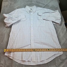 VTG Brooks Brothers Makers Shirt Mens L White Blue Windowpane Cotton Made in USA