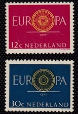 NETHERLANDS #385-386 MNH 19-SPOKE WHEEL 1st ANNIV. ESTABLISHMENT OF C. E. P. T.