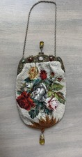 Antique Micro Beaded Purse Jeweled Frame Jade Carnelian Antique Flapper