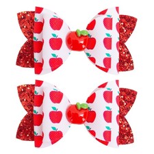 Back to School Bows Apple Hair Clips Fist Day of School Hair Accessories