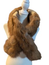 Vtg Two Tone Brown Real Mink Fur Collar Scarf Neck Warmer Wrap velvet hooks