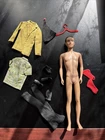 Vintage 1960's Straight Legged Ken Doll Dark Brown Flocked Hair TM Plus Clothes