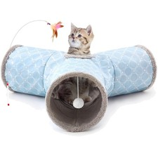Pet Cat Tunnel Tube Toys 3 Way Collapsible, Cat Tunnels for Indoor Cats Fleec...
