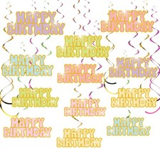 Faccito 24 Pcs Happy Birthday Hanging Decorations Pastel Birthday Party Foil ...