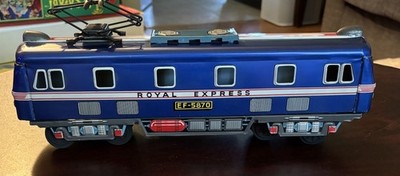 1950 s Blue TIN LOCOMOTIVE EXPRESS  E.F 5870 14 In. Street Car READ Description