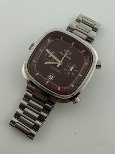 VINTAGE HEUER SILVERSTONE AUTOMATIC BUREN CAL 12 Ref 110.313 R BURGUNDY DIAL