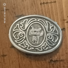 Vintage AVON Oval Belt Buckle Western Design w/Horse Saddle Silver Color bb