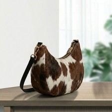 Genuine Cowhide Leather Tote Bag Hair-On Brow...