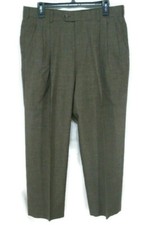 Austin Reed Mens Pant Sz 34 x 28.5 Brown Twill Double Pleat Front Dress Slacks