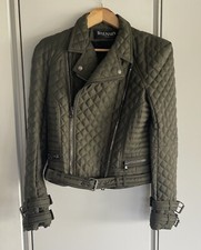 Balmain Paris Quilted Biker Style Jacket Khaki Size Eu38 Uk 10