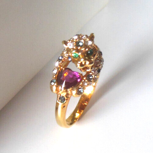 Vintage Signed Rhinestone Leopard Ring Holding Pu… - image 3