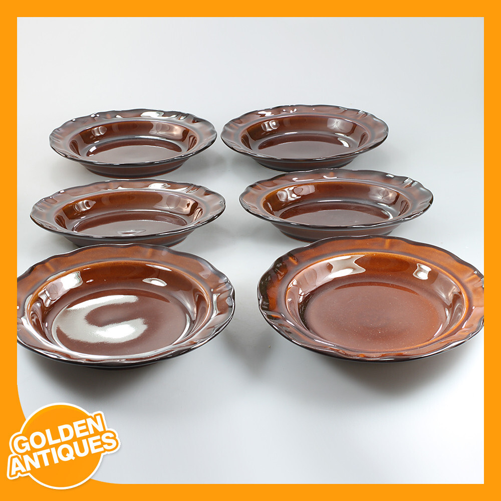 vintage old rare brown Porcelain China Round Soup Bowls Plates