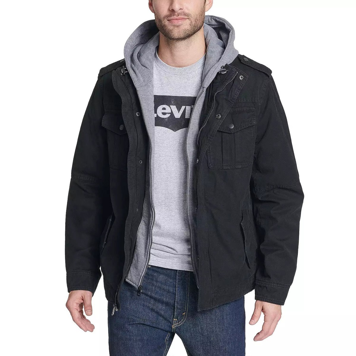 Men's Levi's Washed Cotton Quilt-Lined Hooded Trucker Jacket Men's Levi's Washed Cotton Quilt-Lined Hooded Trucker Jacket