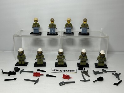 9x Lego Bergleute Minifiguren Konvolut - Vulkanarbeiter mit 18 Zubehörteilen