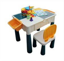 Kids Building Block Table and Chair with Storage - Activity Desk and Chair Set