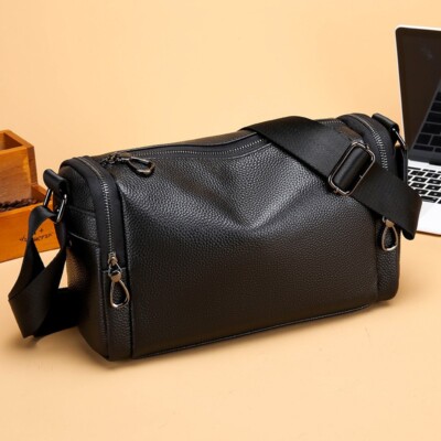 2024 New Head Layer Cowhide Leather Men Crossbody Bag Simple Casual Backpacks