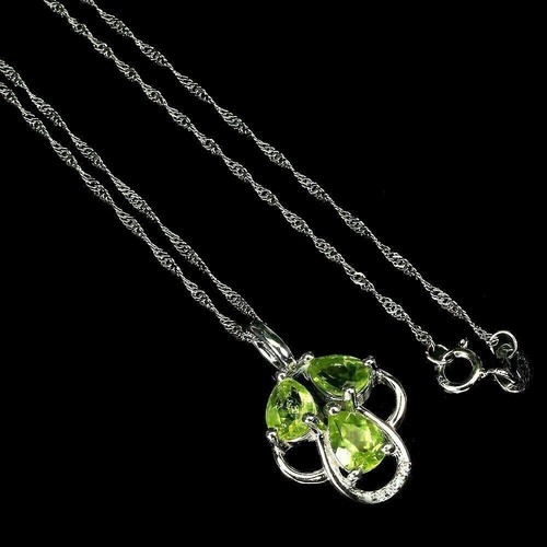 Silver Earring Pendant Peridot Genuine Natural Gems Solid Sterling With Chain - Picture 12 of 24