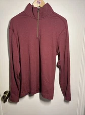 Robert Graham Quarter Zip Men's Small S Burgundy Cotton Pullover