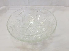 Vintage Anchor Hocking Cut Glass HobStar Pattern Clear Salad Serving Bowl 10.5"