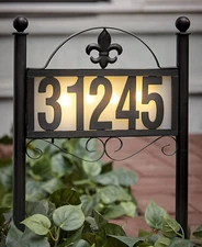 Solar Metal Address Sign for Yard LED Lit House Number Plaque with Stakes Outdoo