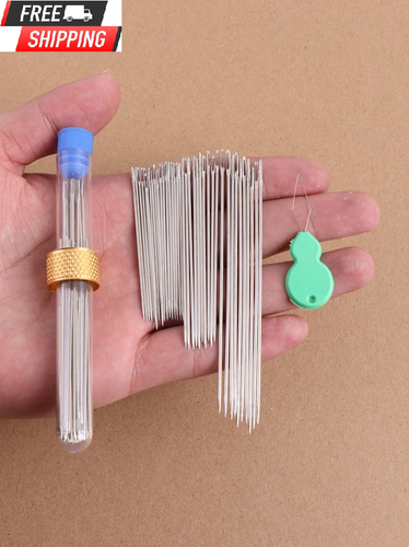 50PCS Large Eye Sewing Needles Set with Threaders & Storage Tubes – 5 Sizes