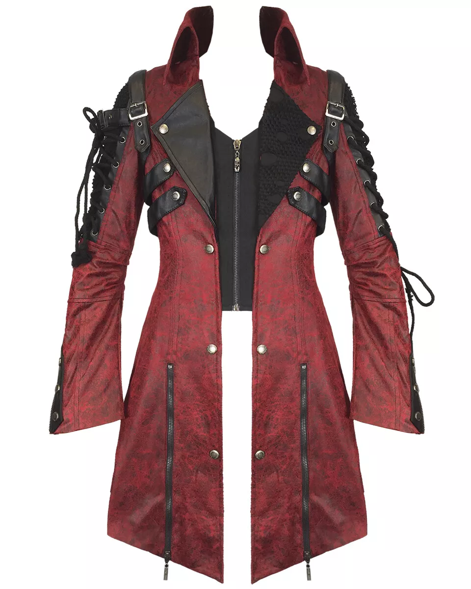 Venenosa Punk Rave Hombre Rojo Negro Cuero Sintético Gótico Steampunk | eBay