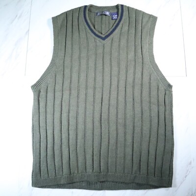 VIntage Structure Cable Knit Sweater Vest V Neck Mens L Ramie Cotton