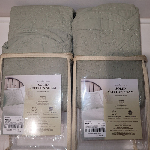 Home Classics (Kohl's)LOT OF 2 Solid Cotton KING Shams 'MARY' Sage