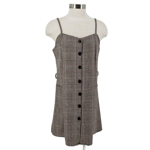 Color Thread Jumper Dress Brown Plaid 