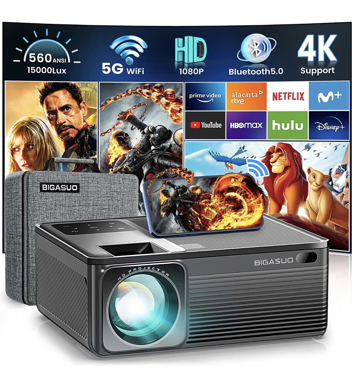 B507 Projector Bigasuo 1080P Projector 5G WiFi Bluetooth 15000Lux eBay