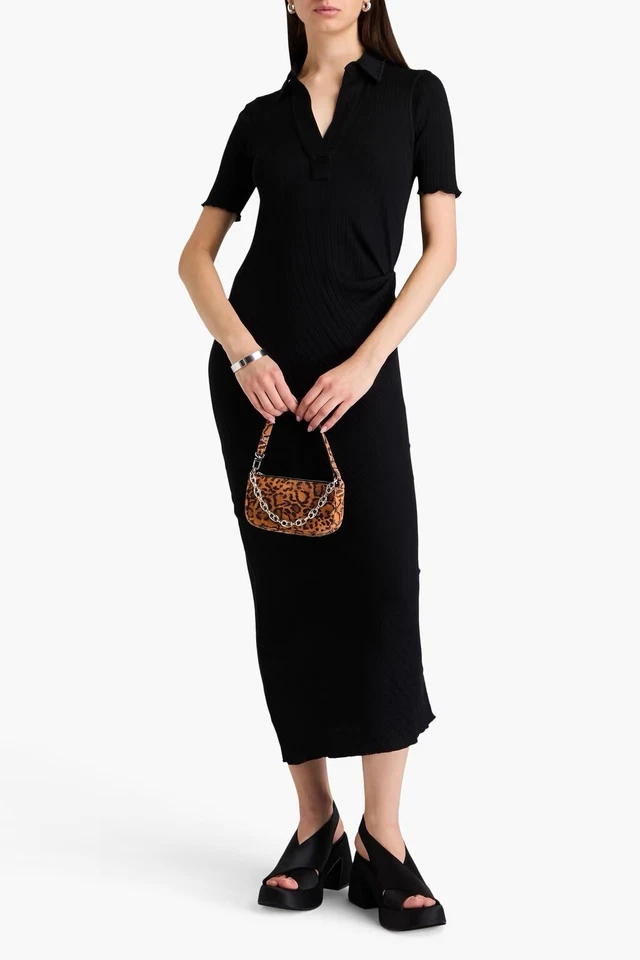 Maxi Vestido Helmut Lang Negro Acanalado Algodón Jersey, Excelente Estado Talla UK8 Foto 4 de 4