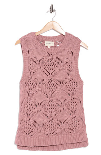 Lucky Brand NWT Diamond Crochet Cotton Sweater Vest Nostalgia Med