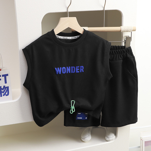 Summer Kid's Vest Sleeveless T-shirt + Shorts Suit Thin Model Boy and Girl Set - Picture 6 of 15