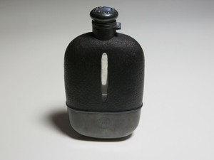 GORHAM STERLING SILVER FLASK D3145 1/2 PINT - GLASS / LEATHER / STERLING SILVER