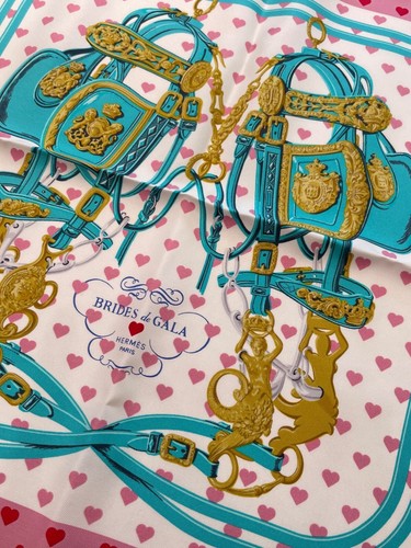 Unused w/box HERMES Petit Carre 45 BRIDES de GALA Silk Pocket square 42cm - Picture 4 of 8