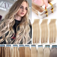 Highlight Tape in Real Human Hair Extensions Ombre Balayage Long Hairpiece 16-24