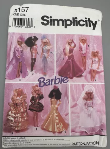Simplicity 8157 Barbie & Ken Fashion Doll Clothes Wardrobe Crafts Sewing Pattern