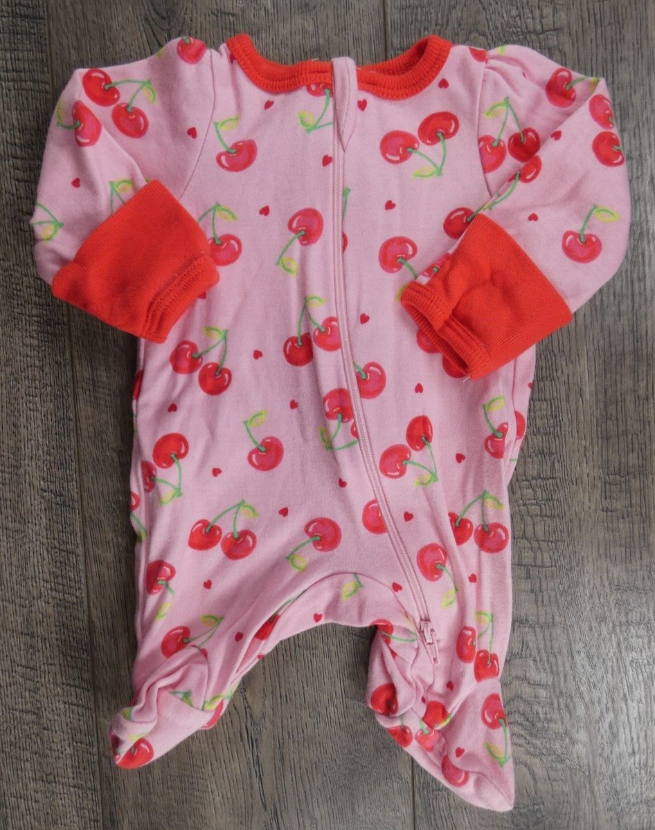 Baby Girl Clothes Wonder Nation Preemie Red Pink Cherry Footed