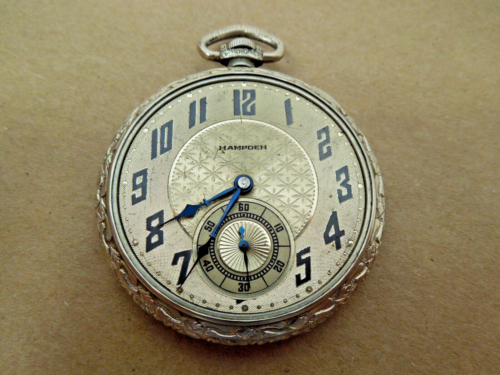 12s HAMPDEN POCKET WATCH ~ NATHAN HALE ~ WHITE GOLD FILLED CASE ~ 15 JEWELS - Picture 1 of 4