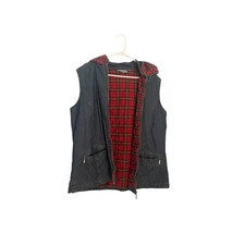 NorthStyle Denim Vest Womens Hooded Red Plaid Lined Sleeveless Jacket
