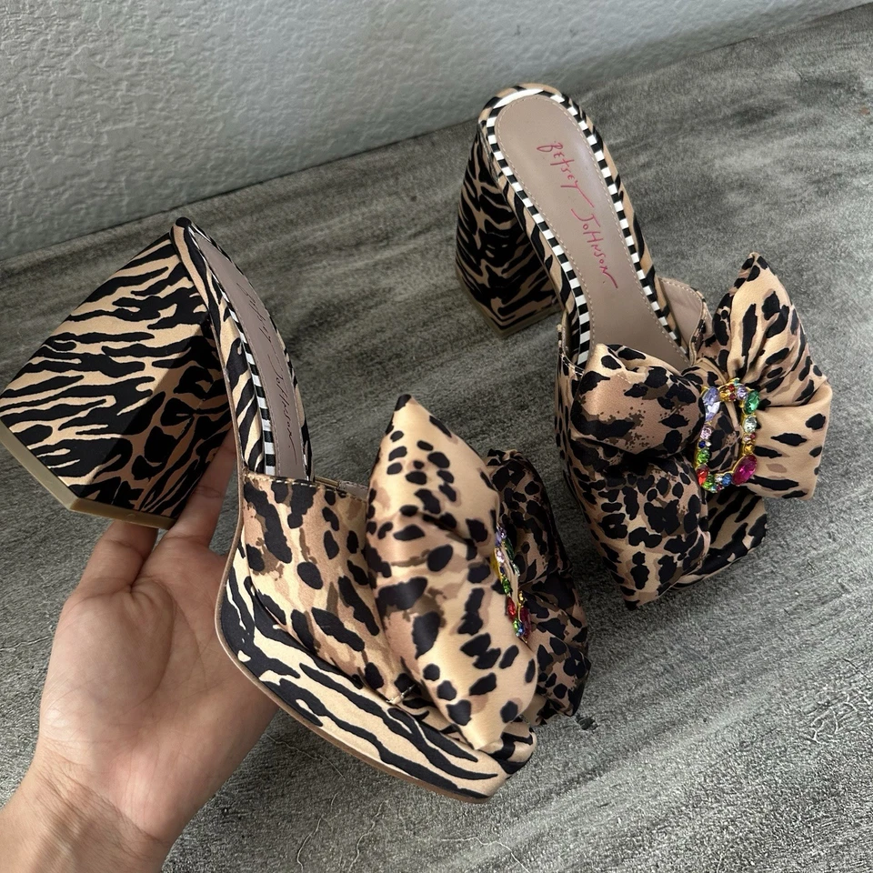 Betsey Johnson Shoes Womens 6M Black Brown Possie Leopard Print Platform Bow - Image 3 of 4