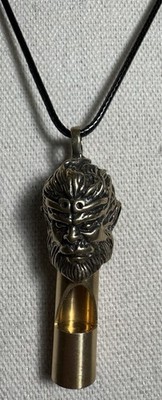 Handcrafted Brass Monkey Head Functional Whistle Pendant On Cord Necklace