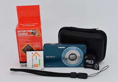 Sony Cyber-Shot DSC-W350 Blue 4x 14.1MP Digital Camera Bundle - (English Menu)