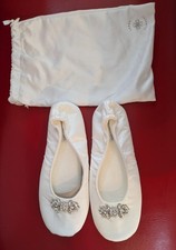 Verre Bridal Ballet Slippers Size M 8-9 White W/Silver Rhinestones Wedding Shoes