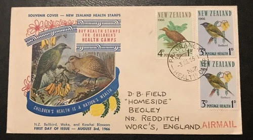 NEW ZEALAND - 1966 HEALTH STAMPS (BIRDS) FIRST DAY COVER SG 839 - 840